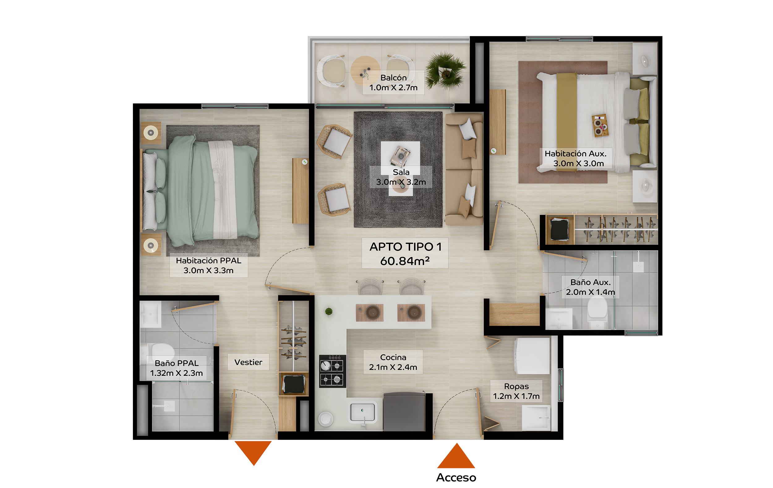 Proyectos Sobre Planos Strada Apartamento en venta Bolívar Cartagena Serena De Mar 60 m2 Habitaciones 2 Baños 2 Garajes 1 Precio $658000000