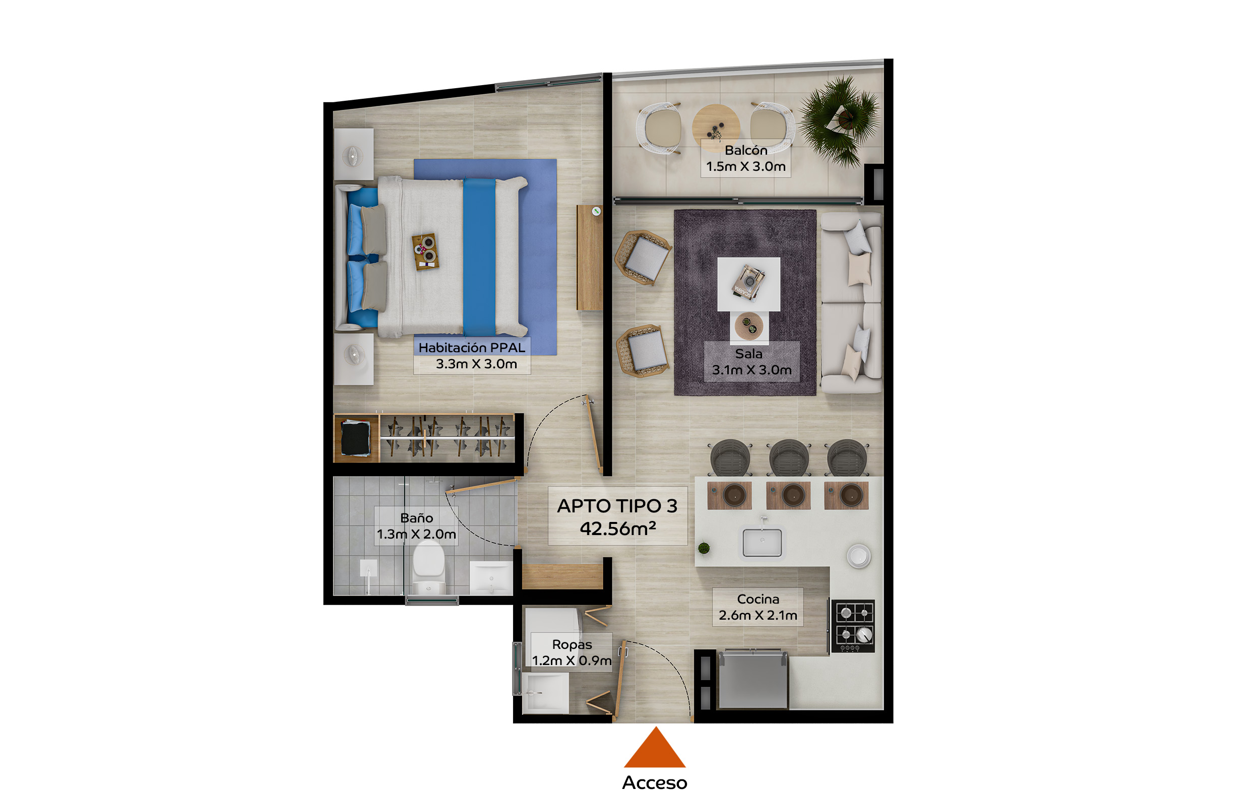 Proyectos Sobre Planos Strada Apartamento en venta Bolívar Cartagena Serena De Mar 42 m2 Habitaciones 1 Baños 1 Garajes 1 Precio $412000000