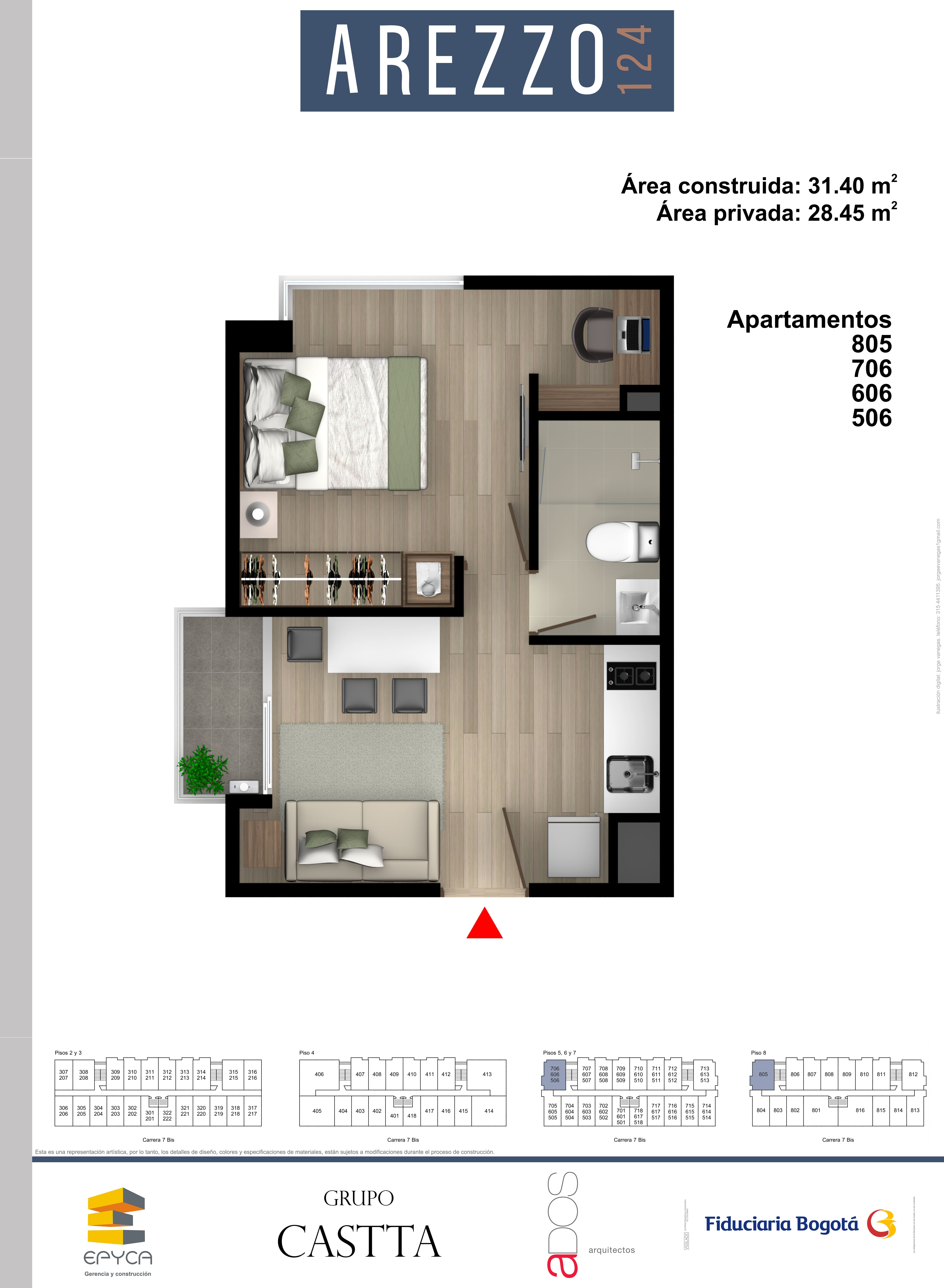 Proyectos Vivienda Nueva Arezzo 124 Apartaestudio en venta Cundinamarca Bogotá Santa Barbara 31 m2 Habitaciones 1 Baños 1 Garajes 0 Precio $423900000