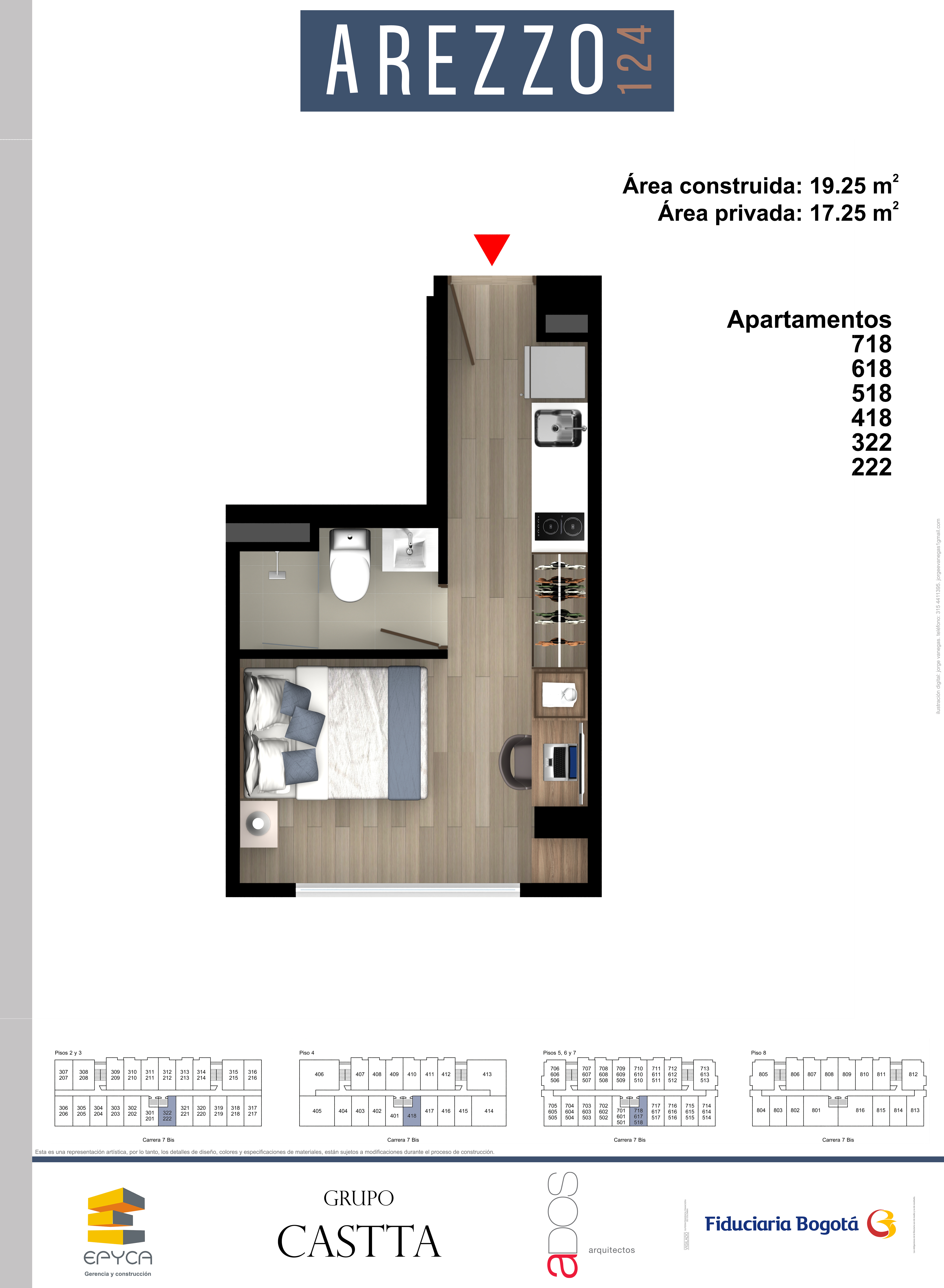 Proyectos Vivienda Nueva Arezzo 124 Apartaestudio en venta Cundinamarca Bogotá Santa Barbara 19 m2 Habitaciones 1 Baños 1 Garajes 0 Precio $250250000