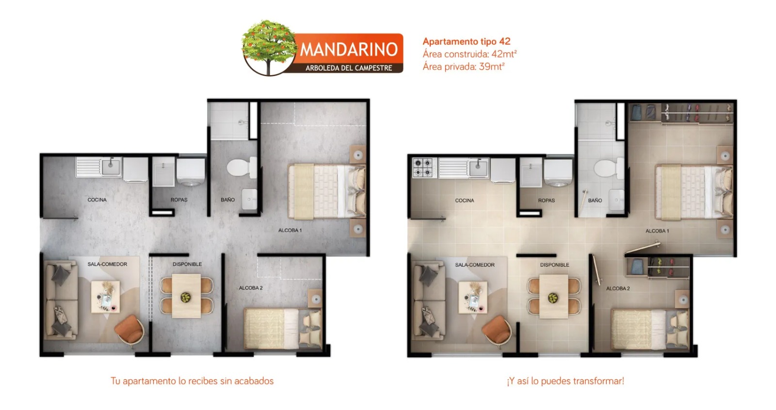 Proyectos Vivienda Nueva Mandarino - Arboleda Del Campestre Apartamento en venta Tolima Ibagué Bosque De La Alameda 39 m2 Habitaciones 2 Baños 1 Garajes 0 Precio $148700000